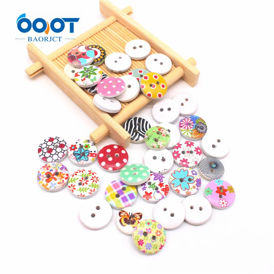 OOOT BAORJCT 20310-2,15mm Geometry cartoon series,Multicolor optional 2 Holes Wood Sewing Buttons clothing DIY materials