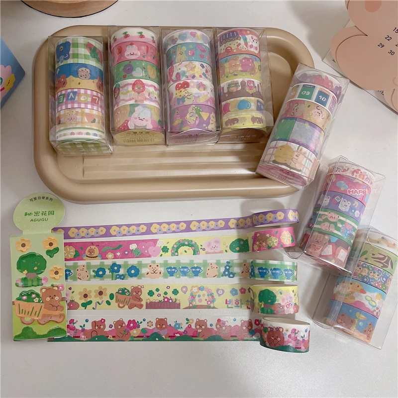 

5 Rolls Cute Bear Holiday Flower Fruit Washi Tapes Decoration Scrapbooking Album Diary Sticker Label Masking Tape Stationery