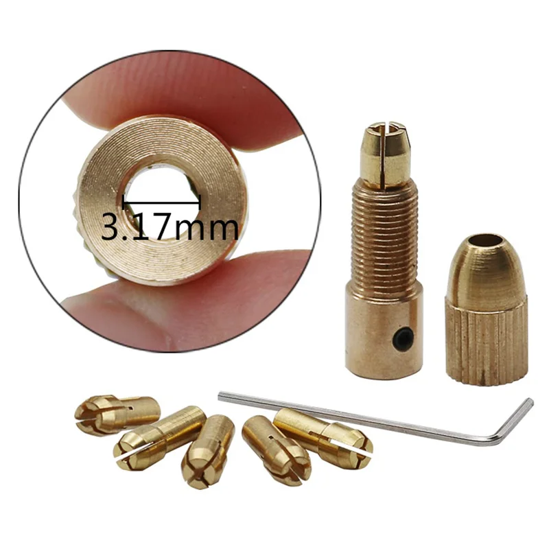 Juego de brocas eléctricas de latón, 12 piezas, 0,5-3,2mm, mandril, abrazadera de eje de Motor eléctrico con llave, broca, accesorios para herramientas eléctricas
