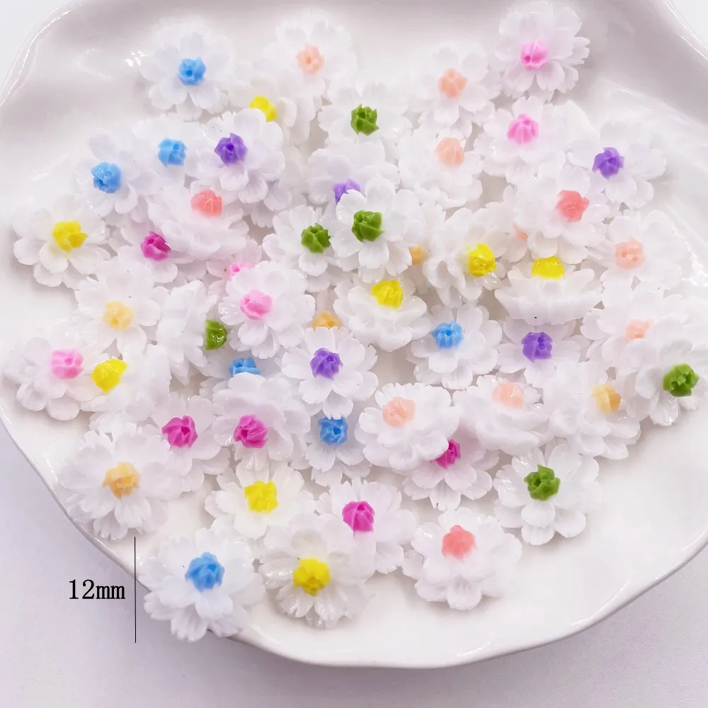 New 30PCS Resin 12mm 3D Colorful  Flower Flatback Stone Buttons Embellishment DIY Scrapbook Crafts L42