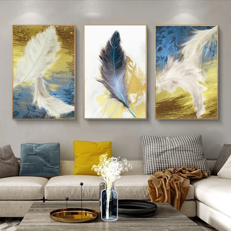3 Pieces Abstract Feather Posters and Prints Canvas Painting Modern Home Decoration Wall Art Pictures For Living Room No Frame