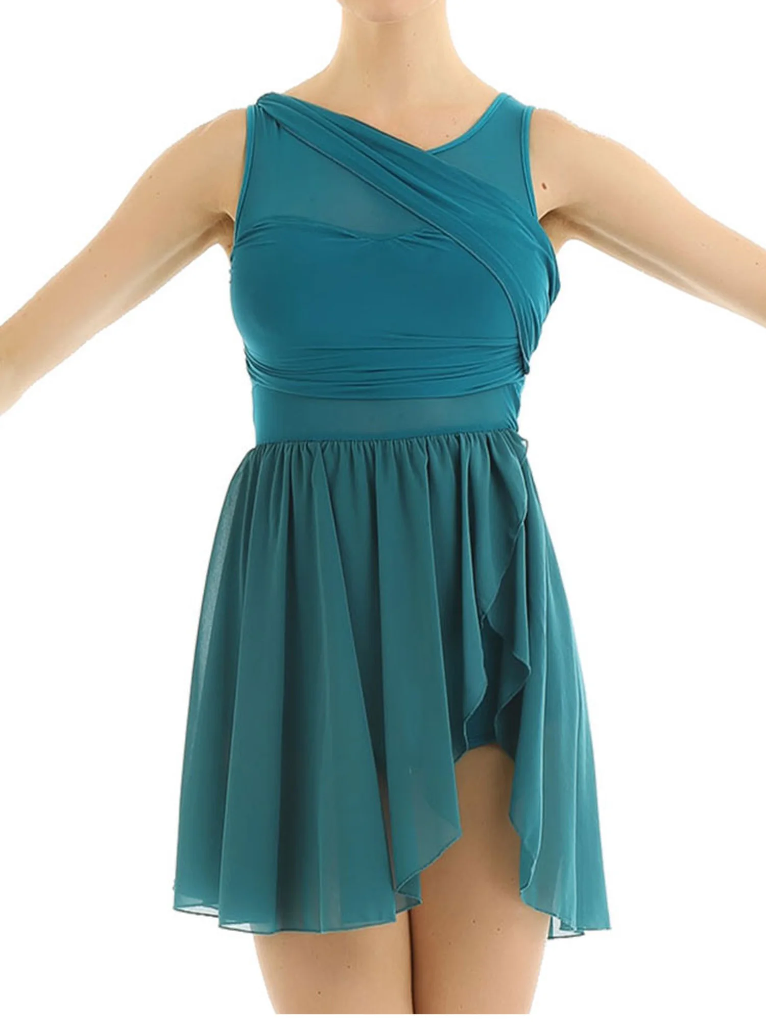 Damski strój gimnastyczny, trykot baletowy, sukienka do tańca lirycznego, wycięty, szyfonowy, elastyczny kostium do tańca nowoczesnego i współczesnego.