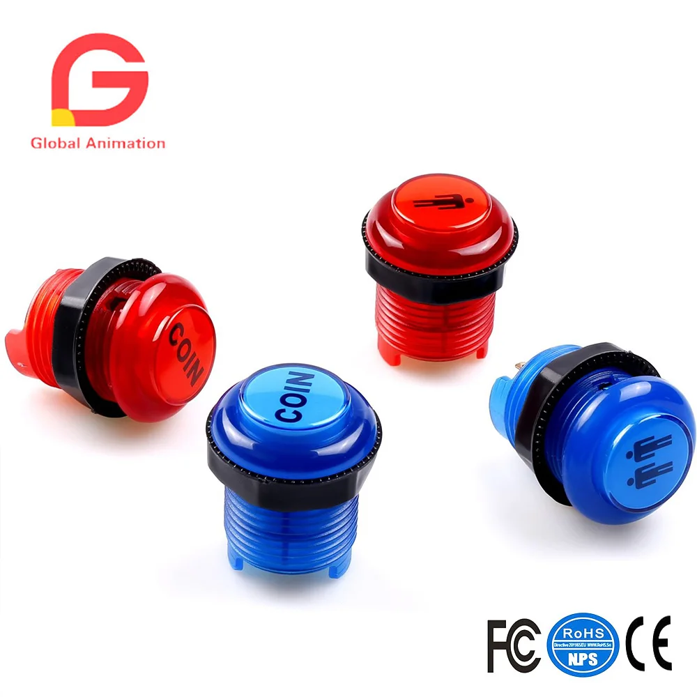 LED Push Button for Arcade, 3x30mm, Built-in Switch, 5V Illuminated Buttons, Automatic Discoloration, Joystick Parts