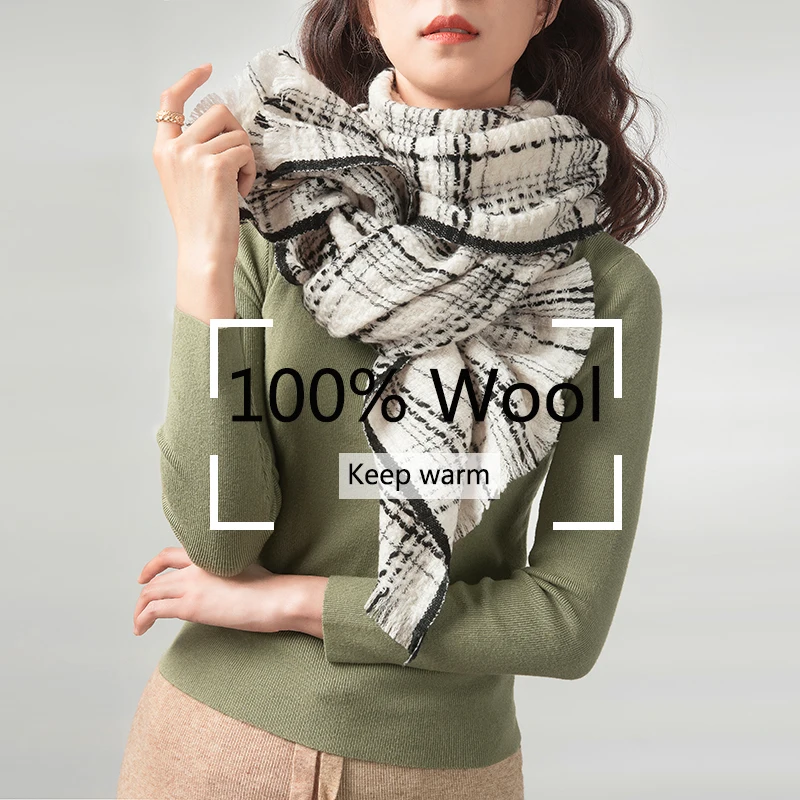 2021 new European and American versatile black and white stripe knitting warm wool scarf with narrow neck thickening for women i