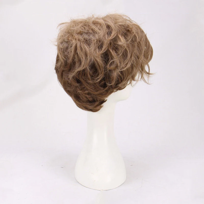 Fantastic Beasts and Where to Find Them Newt Cosplay Wig Short Brown Gradient Curly Heat Resistant Synthetic Hair Wigs + Wig Cap