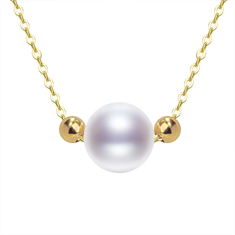 

NYMPH Real 18K Gold Fine Jewelry Pendant Necklace Natural Freshwater Pearl And Gold Ball Pendant Pure AU750 Chain for Women D579