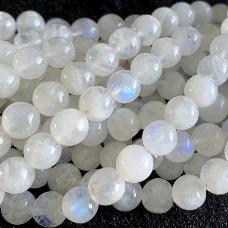 

India Natural Genuine Flash Blue Light Moonstone Round Loose Stone Beads 3-18mm Fit Jewelry DIY Necklaces or Bracelets 15" 06374