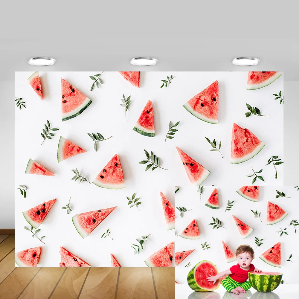 

Watermelon Photography Backdrop Summer Newborn Baby Portrait Background for Photo Studio Green Leaf Fruit Video Banner Props