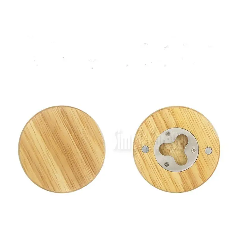 Latest Wooden Round Shape Bottle Opener Coaster Fridge Magnet Decoration Beer Opener With Your Logo