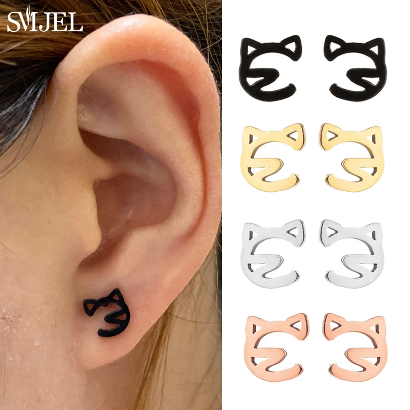 Minimalist Jewelry Cat Dog Paw Earrings for Women Trendy Cute Little Pig Chihuahua Black Small Animal Stud Earring Birthday Gift