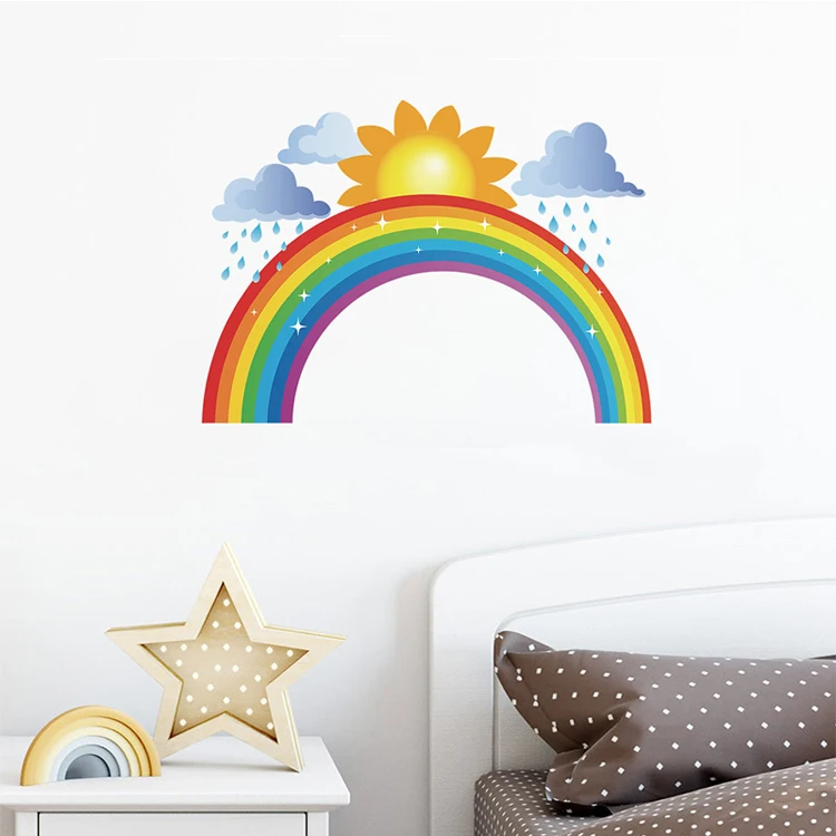 Regenbogen-Wolken, Regen, Sonne, Wandaufkleber, Heimdekoration für Baby- und Kinderzimmer, Schlafzimmer-Dekoration, Cartoon-Tapete, selbstklebende Aufkleber – Detail 2