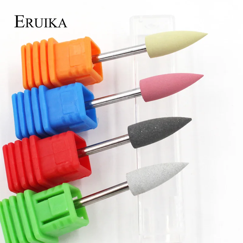 ERUIKA 4PC/set 6*16mm Bullet Head Nail Drills Rubber Silicon Bit Nail Buffer Mills For Manicure Pedicure Clean Polish Tools