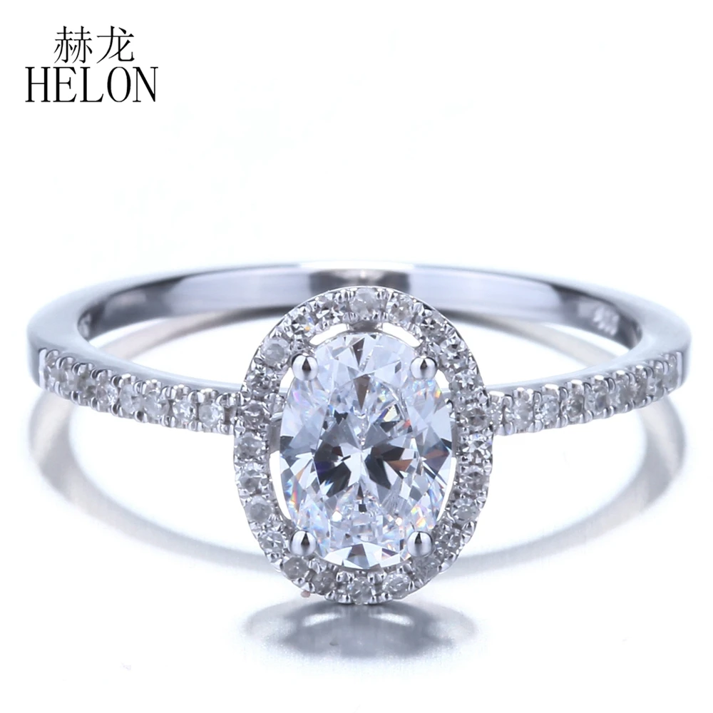 HELON VVS/DEF Moissanite Ring Solid 10k White Gold Oval Cut 7x5mm Lab Grown Diamond Wedding Ring For Women Trendy Jewelry Gift