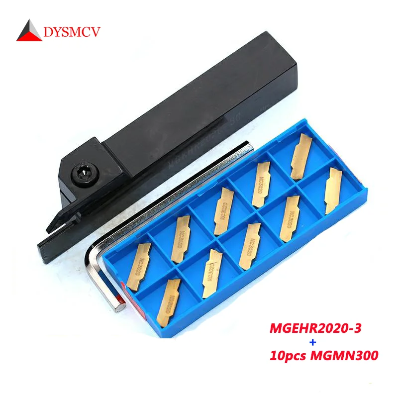 1 PC MGEHR2020-1.5 MGEHR2020-2 MGEHR2020-3 MGEHR2020-4 dengan 10 Pcs MGMN200 MGMN300 Sisipan Grooving Bubut Mengubah Dudukan Alat Set