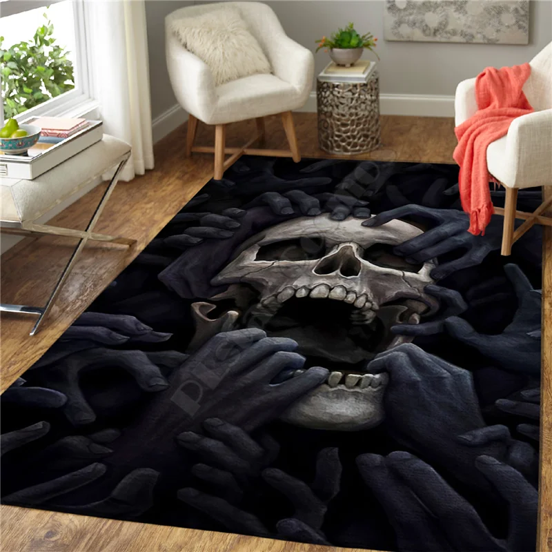 Alfombra de calavera Alfombra cuadrada antideslizante Alfombra 3D Alfombra antideslizante Comedor Sala de estar Alfombra suave para dormitorio estilo-02