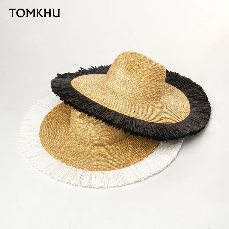 

New Classical Fringed Wheat Straw Hat Big Wide Brim Jazz Hat Beach Women Sun Hat Holiday Bonnet Enfant Summer Kuntucky Derby Cap