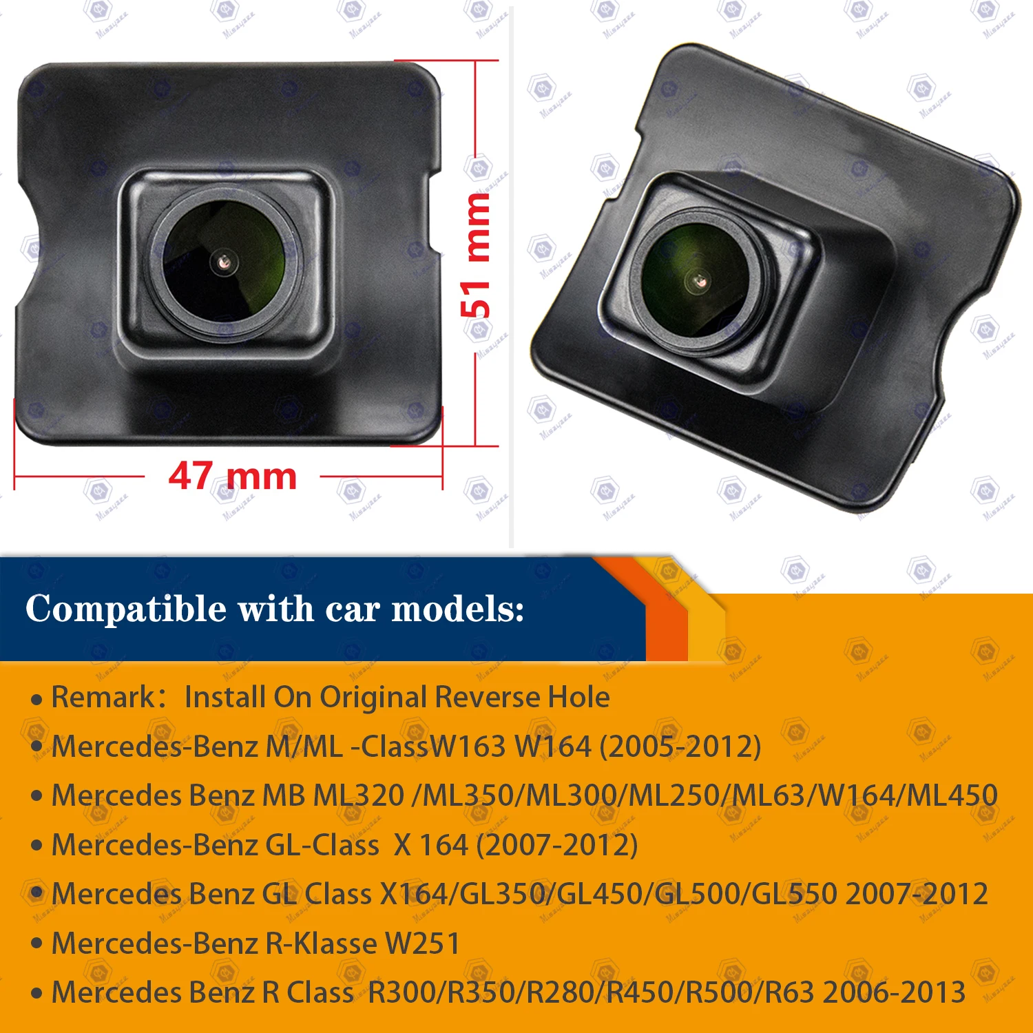 HD 1280*720P Rear View Camera for Mercedes Benz M ML R GL Class MB W164 W251 X164, Night Vision Camera Original Reverse Hole
