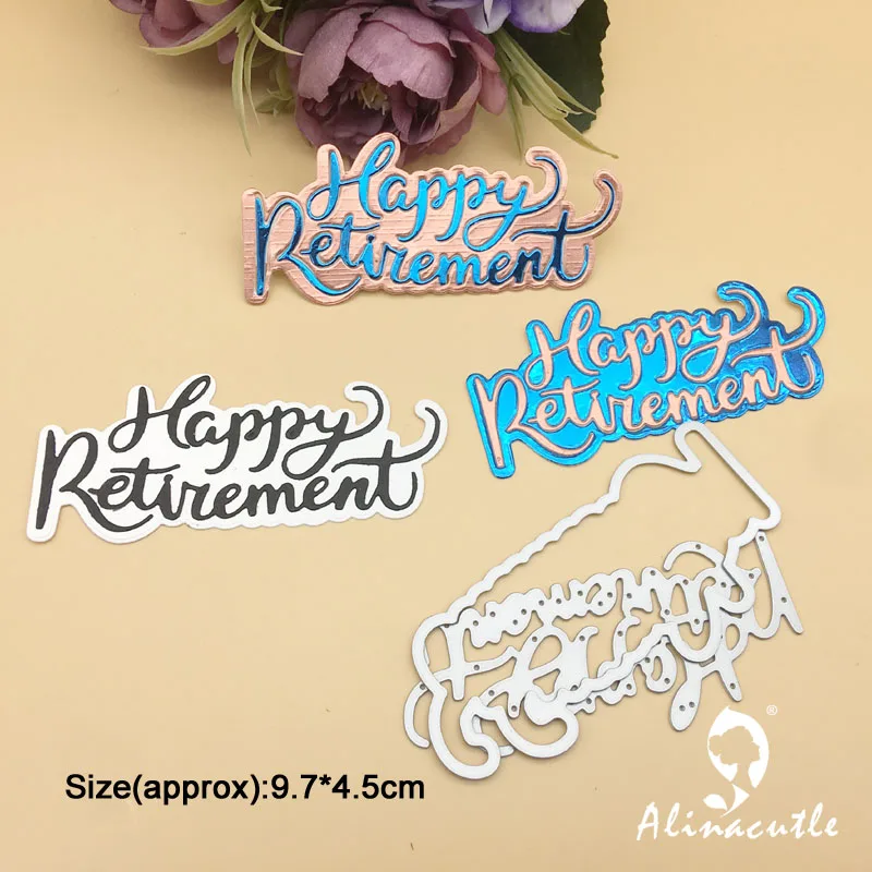 Alinacutle Metal Cutting Die Cut Clear Stamp Happy Retirement Scrapbooking Paper Craft Handmade Card Album Punch Art Cutter