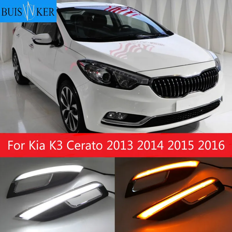 

For Kia K3 Cerato 2013 2014 2015 2016 Led Daytime Running Lights DRL fog lamp cover with Yellow Turning Signal Lamp