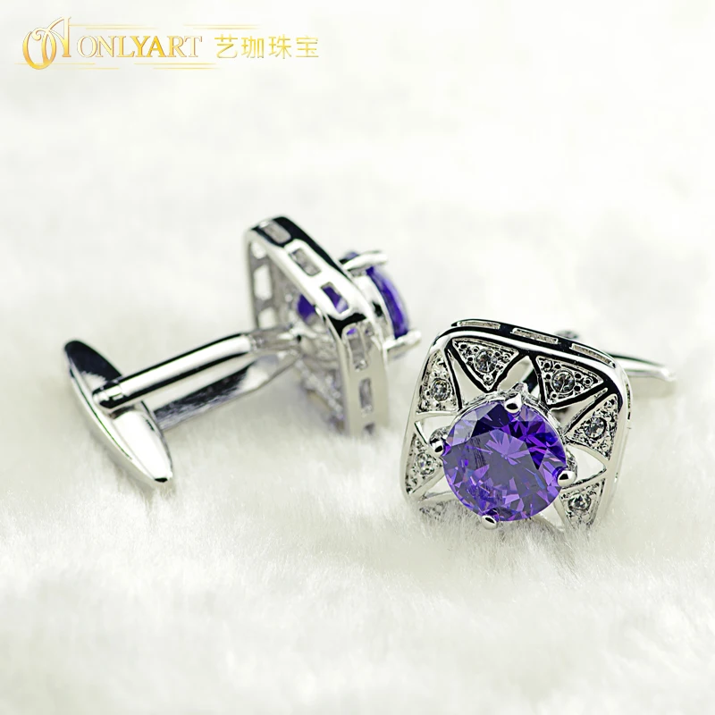 Cufflinks For Man Luxury Brand Desinger Purple Crystal French Shirt Women's Cuff Link Business Design Shining Accessory OnlyArt