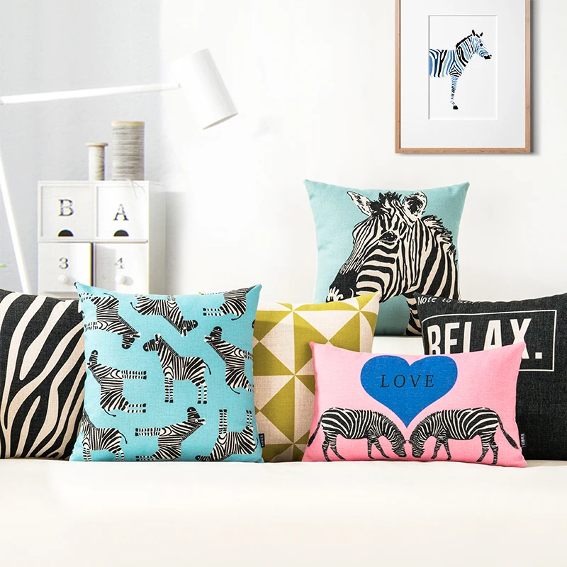 Cartoon Zebra Geometry Cushion Geometric Pillow Cover Home Decor Christmas Sofa Waist PillowCase