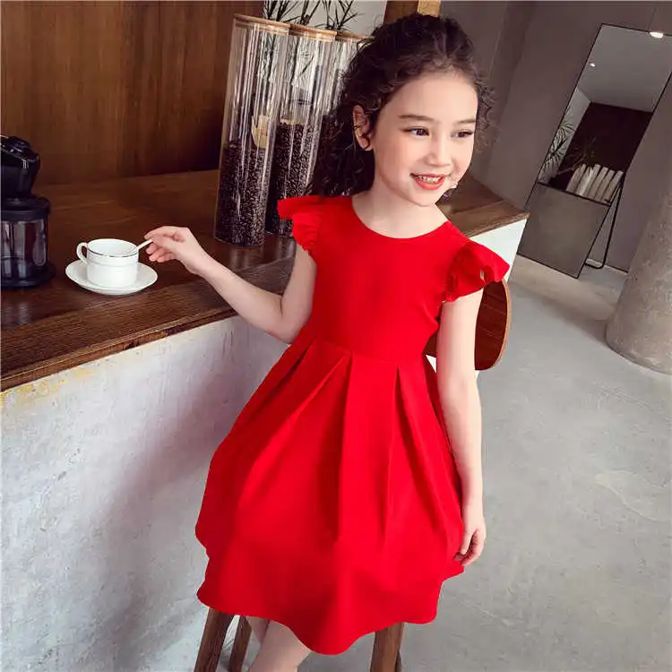 Girls Chiffon Dress with Bowknot New Summer Princess Party Dress for Girls Wedding Red Dress Kids Clothing 4 5 7 9 11 13 Years