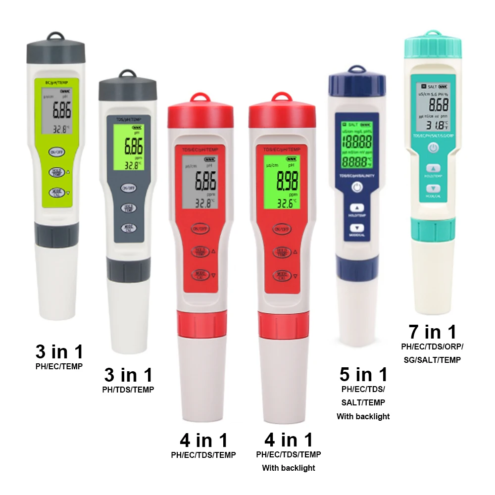 

PH Meter TDS EC Temperature Tester ORP Salinity S.G Monitor Digital Water Quality Backlight For Pools Drinking Water Aquariums