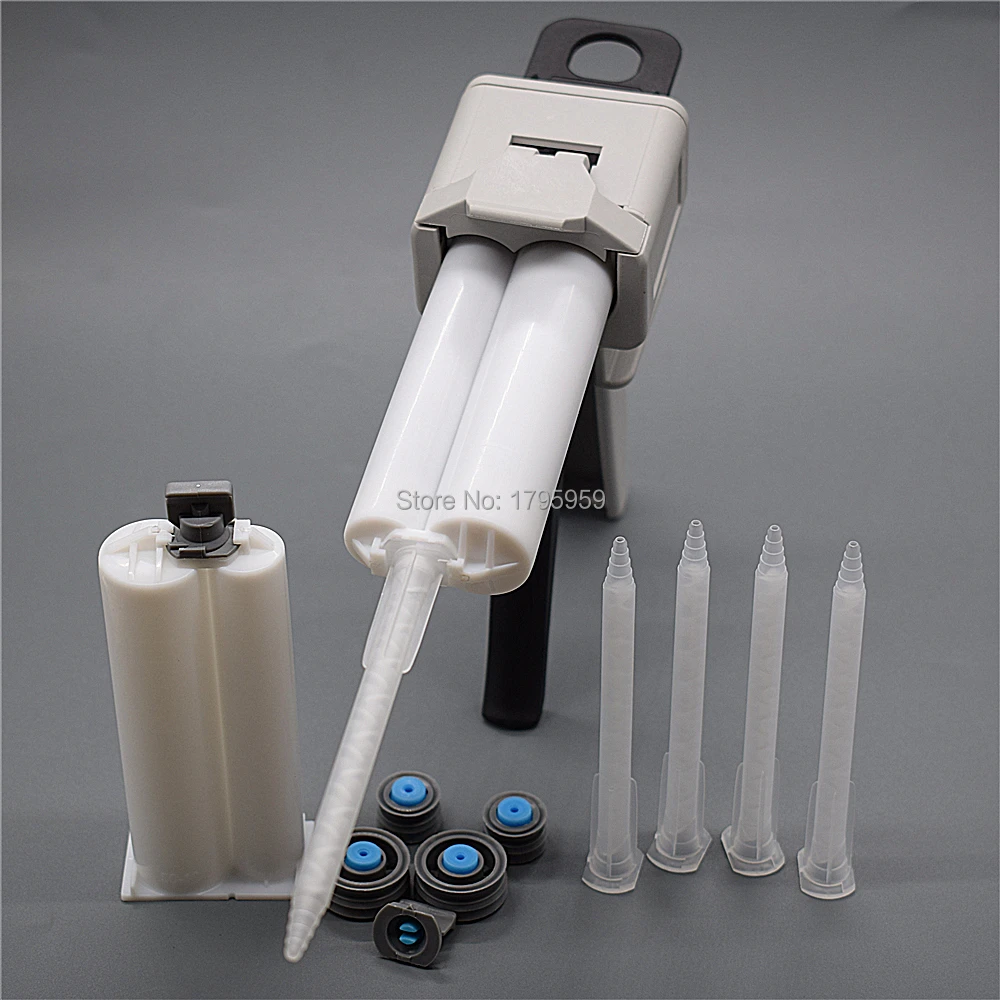 Pistola per colla 50ml AB pistola per colla epossidica 1: 1 pistola per calafataggio adesiva con ugello di miscelazione 5 pezzi e 2 pezzi 50ml 1: 1 cartuccia vuota a doppio barilotto