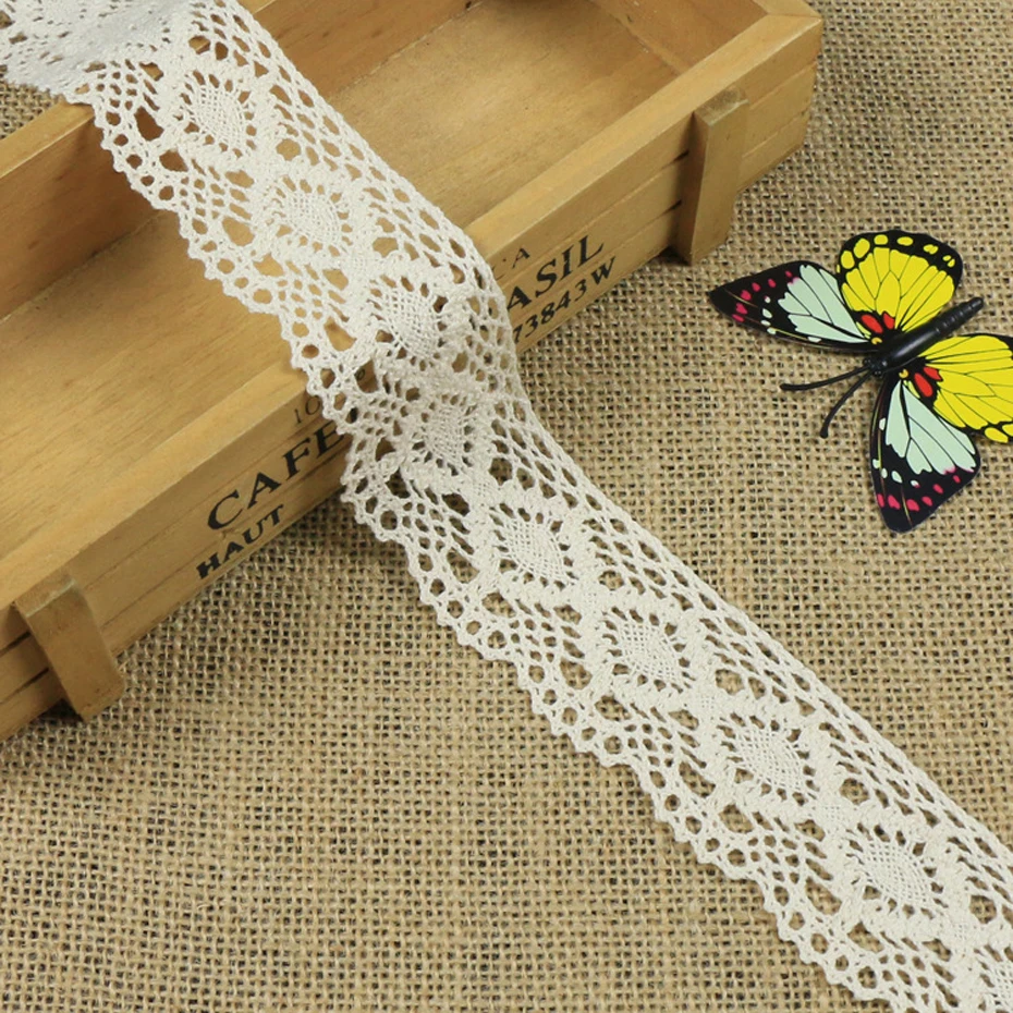 4.3cm Width White Beige Cotton Lace Ribbon Trim Fabric 5/10/20/30/40/50 Yards DIY Handmade Clothes Sewing Accessories Supplies