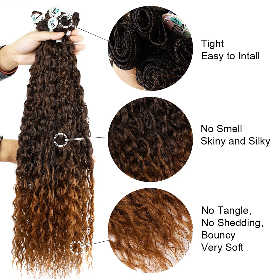 Synthetic Kinky Curly Hair Extensions Bundles With Closure Organic Fake Hair Extensions Deep Wave Super Long Weave Afro Curls