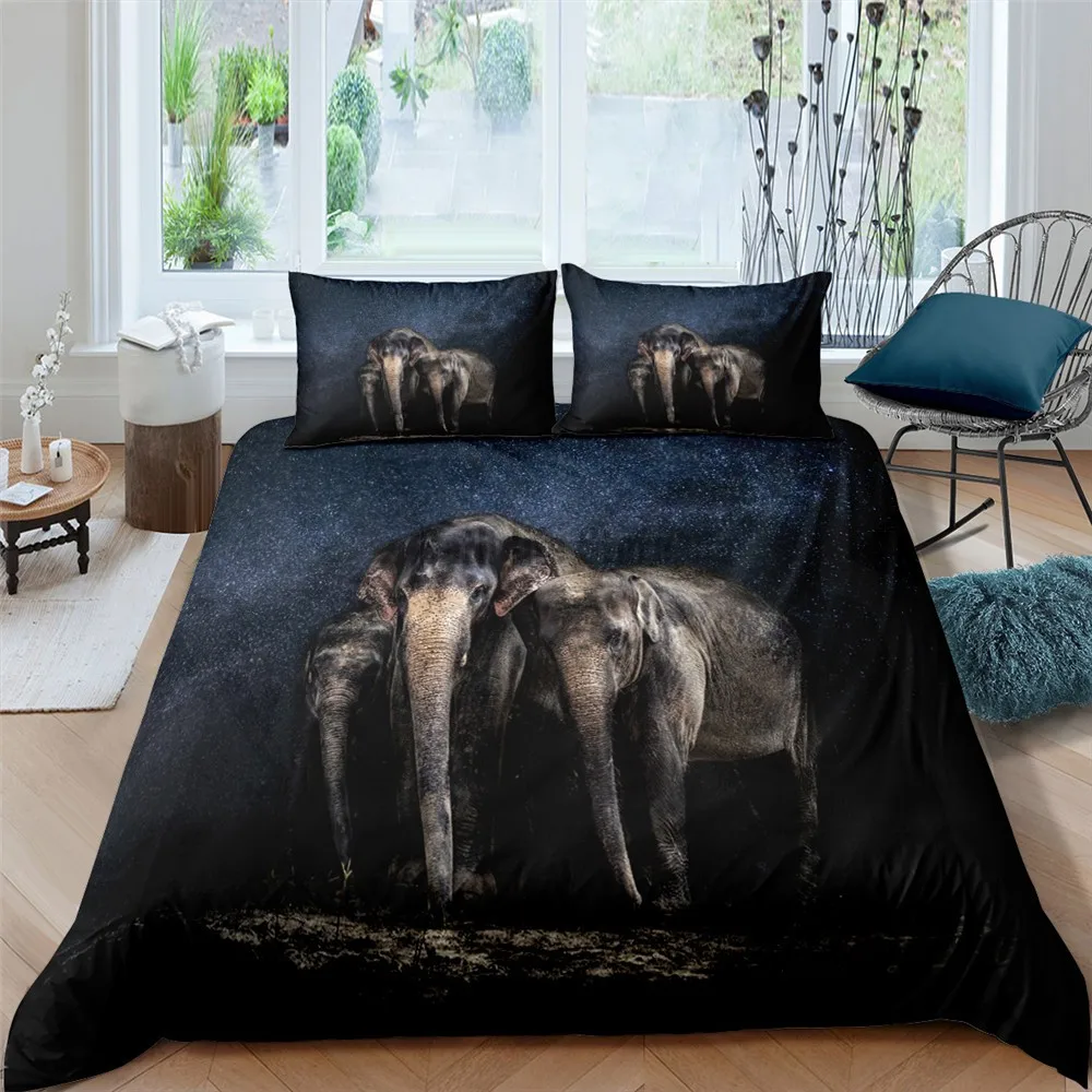 Luxury 3D Elephant World Print 2/3Pcs Kids Bedding Set Animal Pattern Duvet Cover Pillowcase Home Textile Queen and King Size