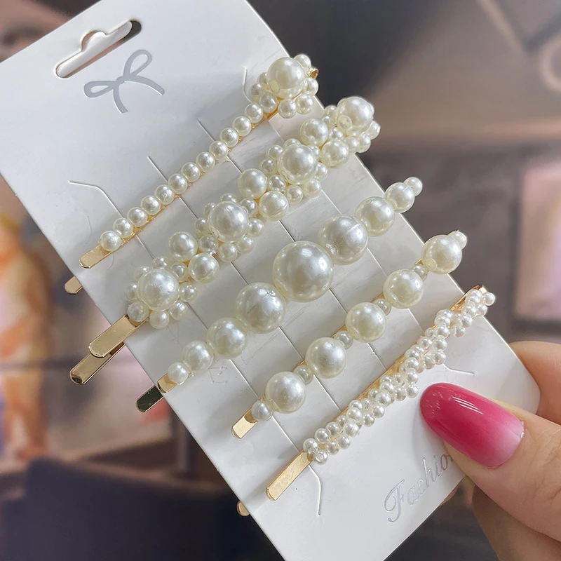 1 Set Simulated Pearl Hair Barrette For Women 2022 Simple Geometric Hair Clips Vintage Heart Love Hair Accessories Headwear