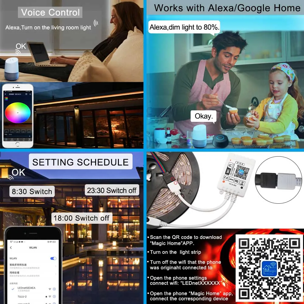 WiFi LED Strip Light 15M 20M RGB Ribbon Waterproof 5M 10M Diode DC 12V Control Decoration For Bedroom