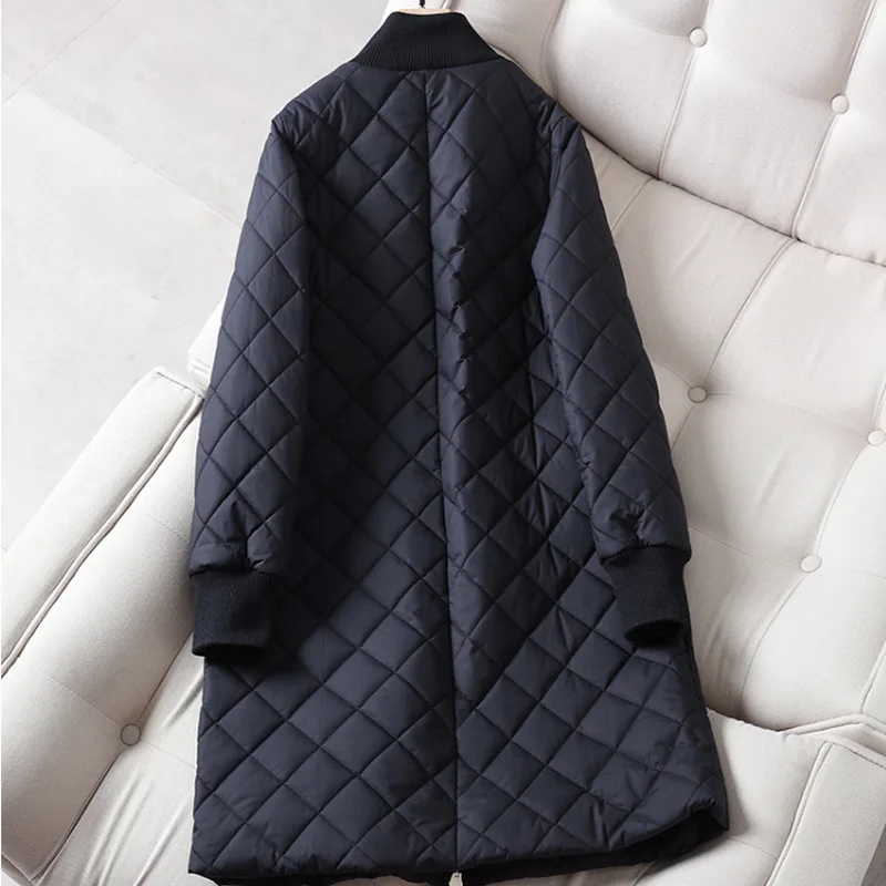 2023 High Quality Winter Coat Women Diamond Lattice Parka European Windproof Long Femme Cotton Jackets Thick Outerwear