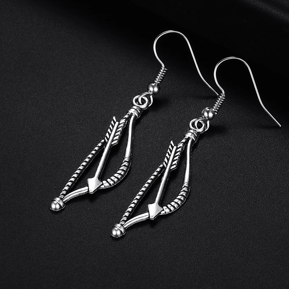 Trendy Vintage Bow Shape Antique Silver Plated Punk Hiphop Rock Style Retro Drop Earrings for Women Girl & Man Party Jewelry