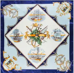 90*90cm Luxury Brand Women Silk Scarfs Sailing Boat Design Square Scarves Spring Summer Shawls For Ladies