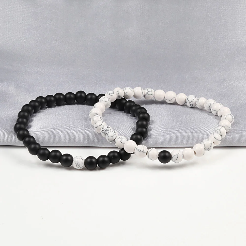 Hot Trendy Men Lava Stone Couples Distance Bracelets Natural Stone White Black Yin Yang Beaded Bangles For Women Friend Pulseira