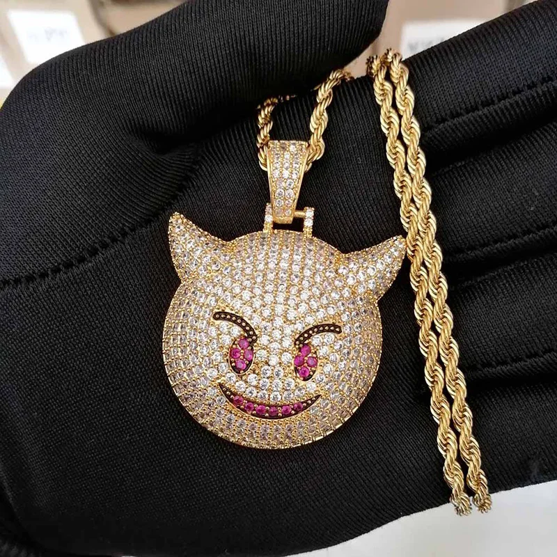 

Hip Hop Full AAA Zircon Paved Bling Iced Out Little Devil Pendant Necklace for Men Rapper Jewelry Gold Silver Color DropShipping