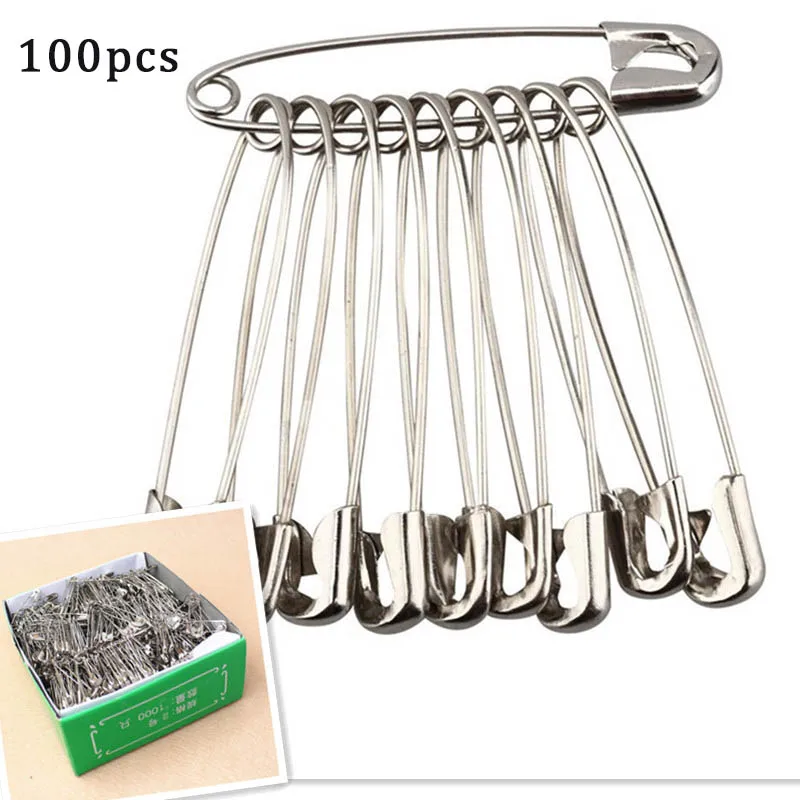 100pcs Silver Metal Safety Pins  stainless steel Brooch Badge Jewelry Safety Pins clothing Sewing Craft Accessories