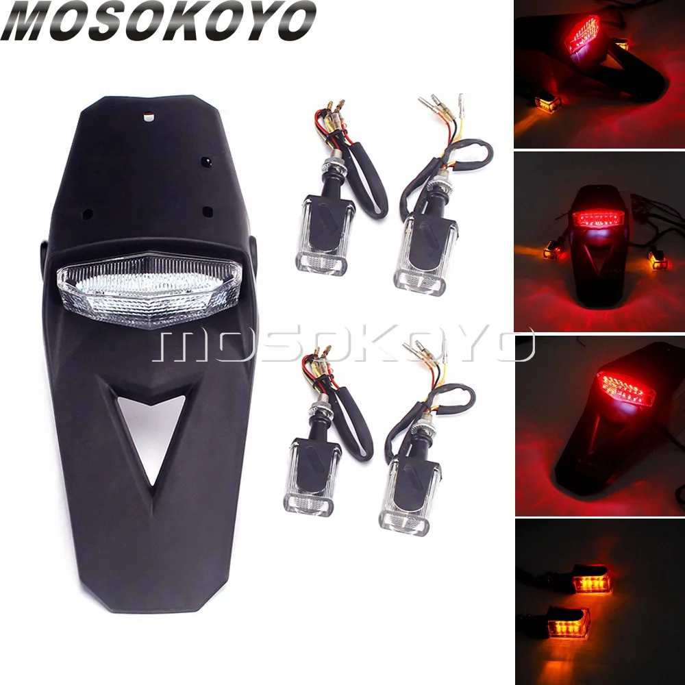 Rear Fender Brake Stop Taillight Motocross Enduro Mudguards 12V LED Tail Light Amber Turn Signals for CRF YZ CR EXC WRF 250 450