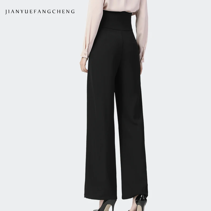 Office Ladies Pants Solid Straight Long Trousers Front Pleated High Waist Wide Leg Pants Elegant Fashion 2021 Spring New Bottoms