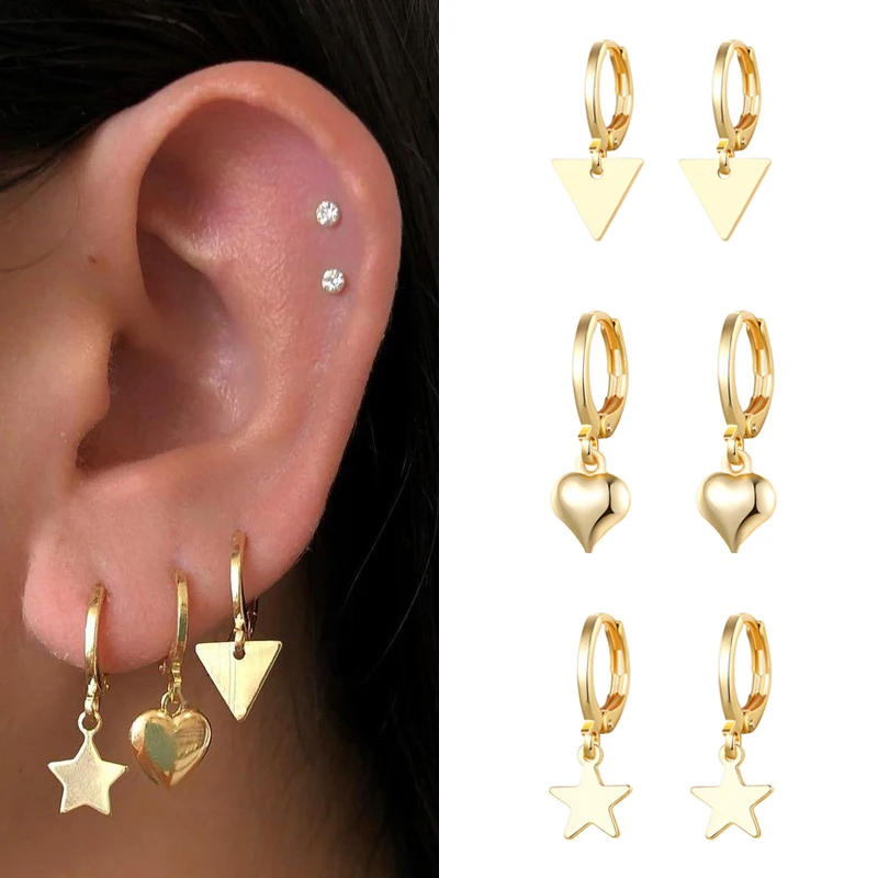 CRMYA pendientes de plata Color dorado Cruz Luna estrella CZ circón pequeño círculo Huggie pendientes de aro para mujer joyería fina al por mayor