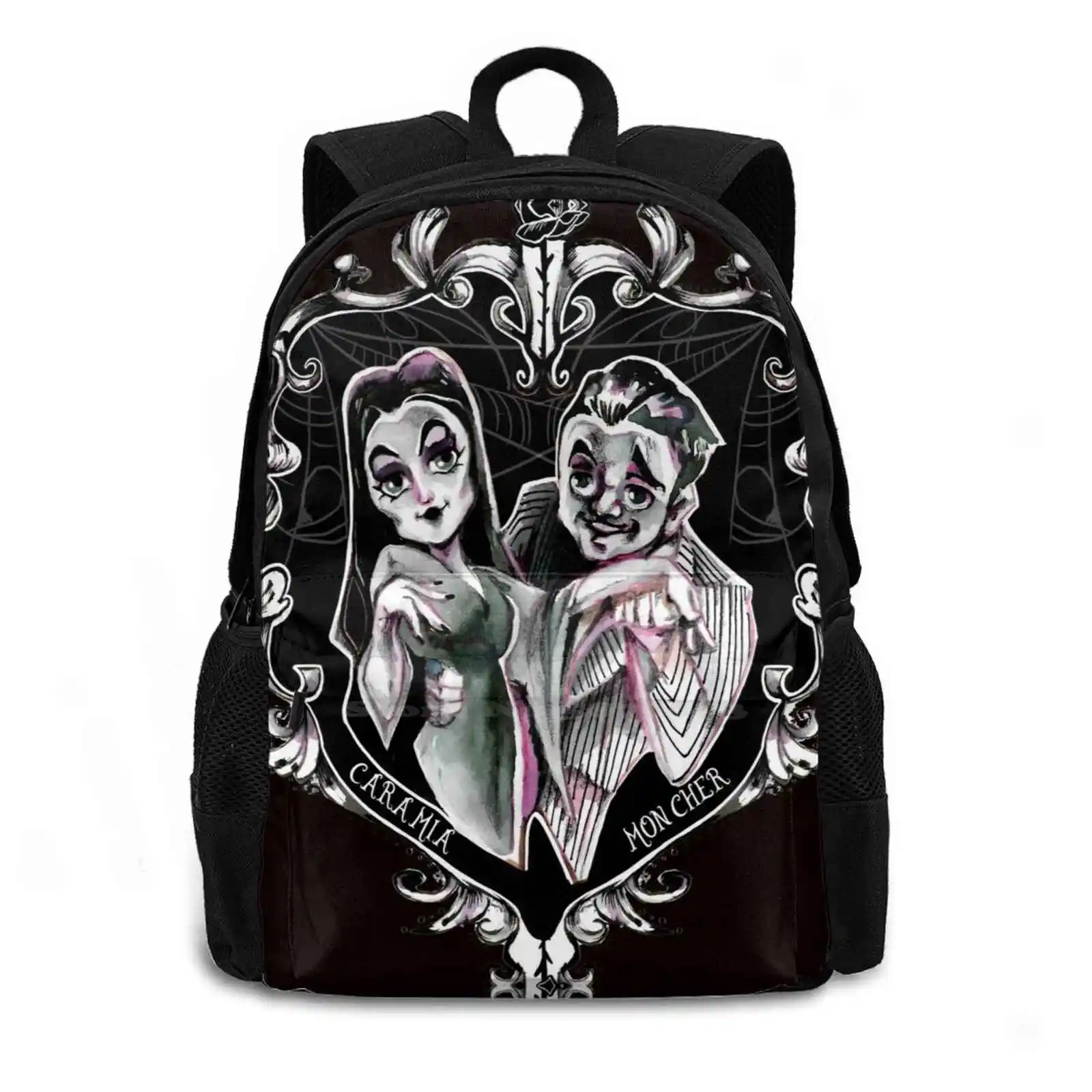 Cara Mia-The Addams Morticia And Gomez Hot Sale Schoolbag Backpack Fashion Bags Cara Mia Caramia Morticia Gomez Dark Love Dark