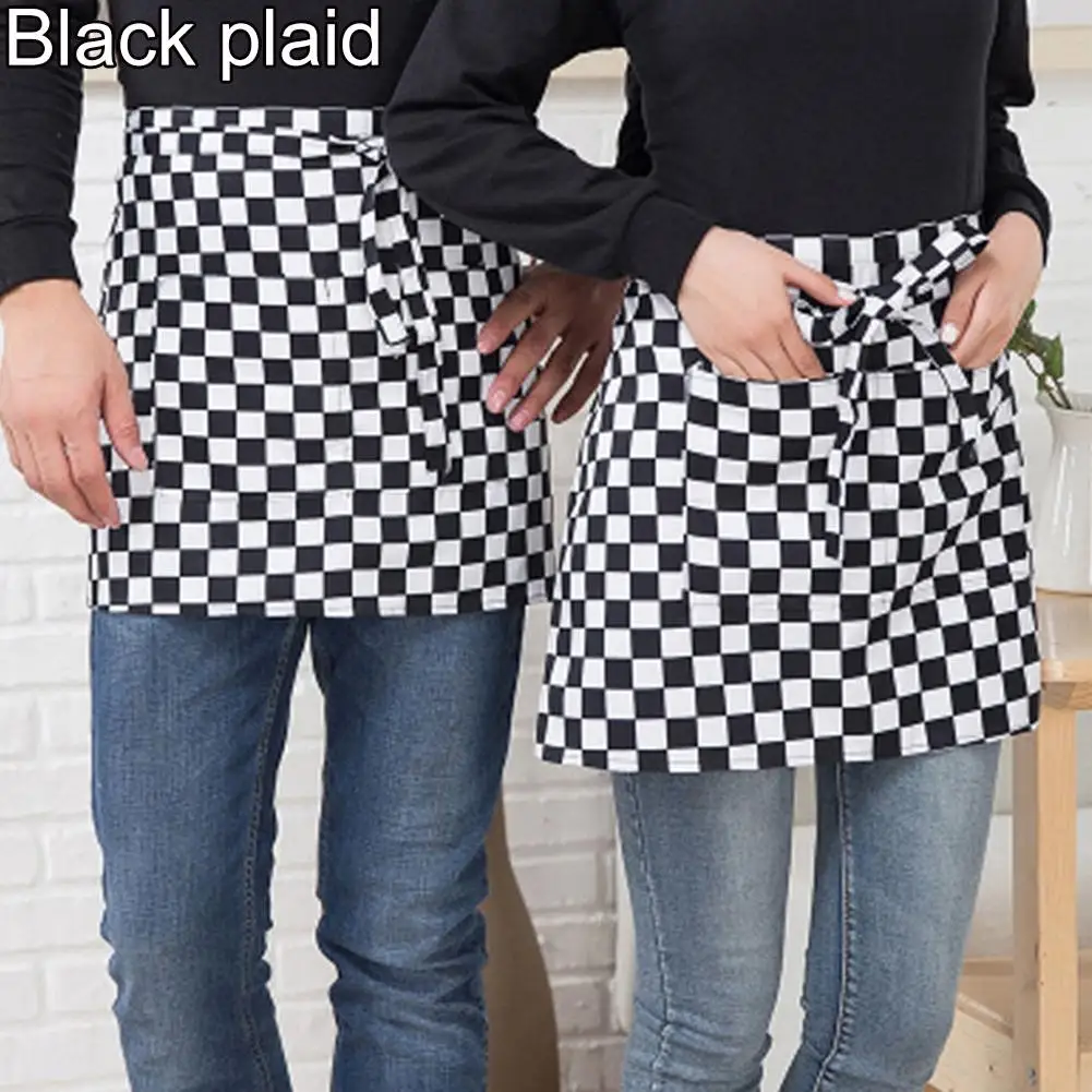 Apron Women Men Striped Plaid Half-Length Short Waist Apron with Pocket Catering Chef Waiter Bar Household Cleaning Tools 2021