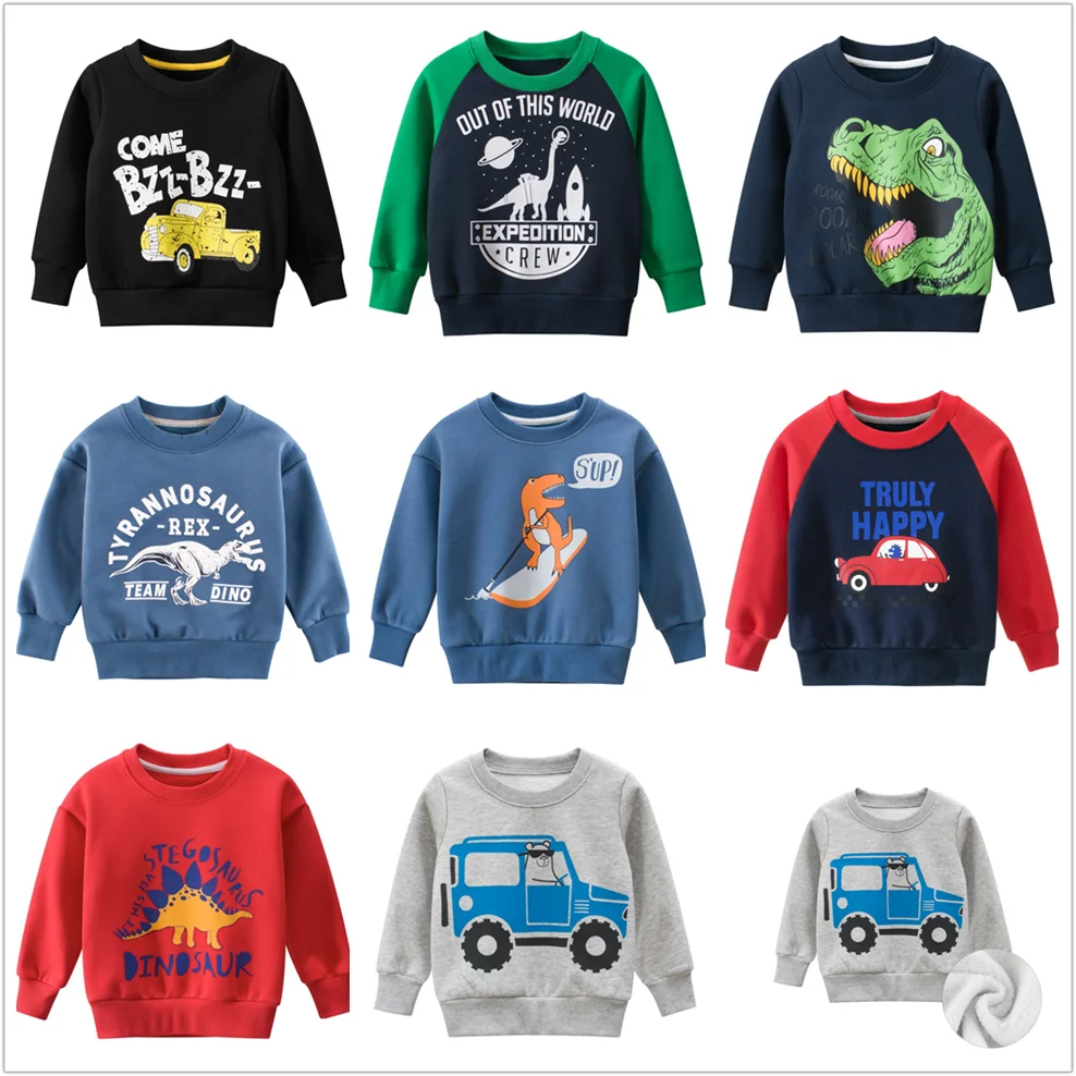 2021 Winter Fleece Sweater Shirts Baby Boys Girls Dinosaurs Cartoon Thickening T-Shirts Clothes for 2 3 4 5 6 7 8 Years Children