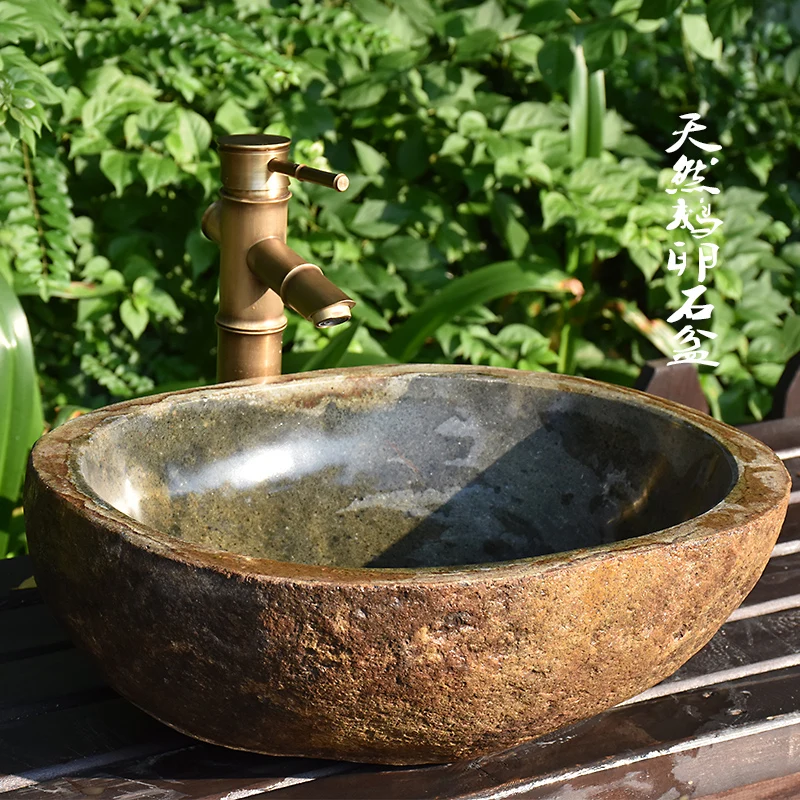 Natural Stone Wash Basin Vintage Cobblestone Table Basin Balcony Wash Basin Personalized Bathroom Stone Bathroom