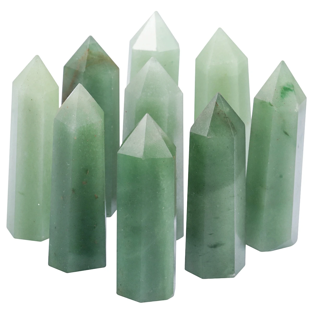 

2pcs Natural Green Aventurine Hexagonal Points Wand Decoration ,Self Standing Gemstone Prism For Luck Reiki Chakra Meditation