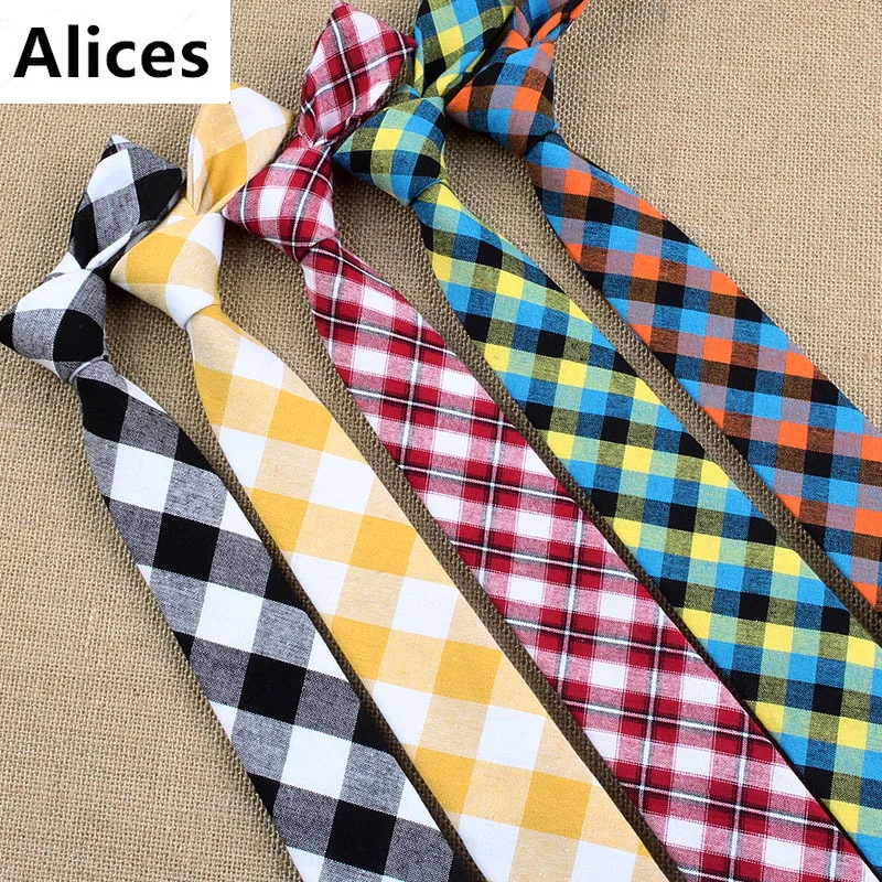 Boy Cotton Korean Plaid Ties 6cm Men's Casual Japanese College Wind Harajuku Style JK Uniform Tie Female Factory Wholesale