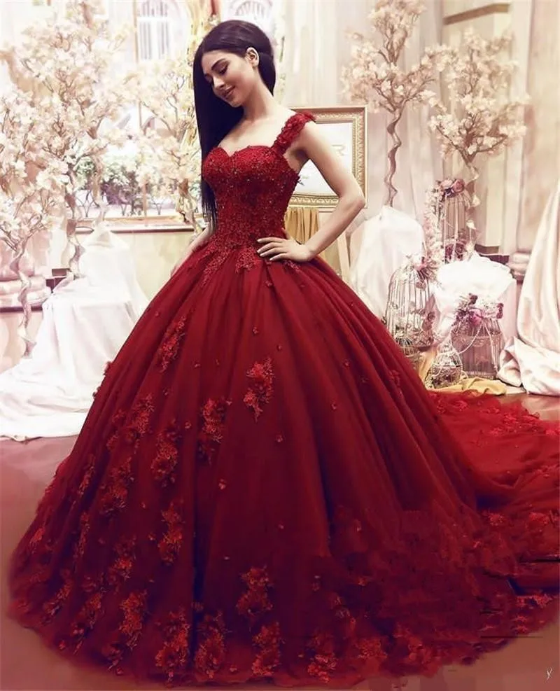 2025 nuevo vestido De Novia rojo modesto encaje 3D apliques florales con cuentas Vestidos De Novia De talla grande Vestidos De Novia personalizados