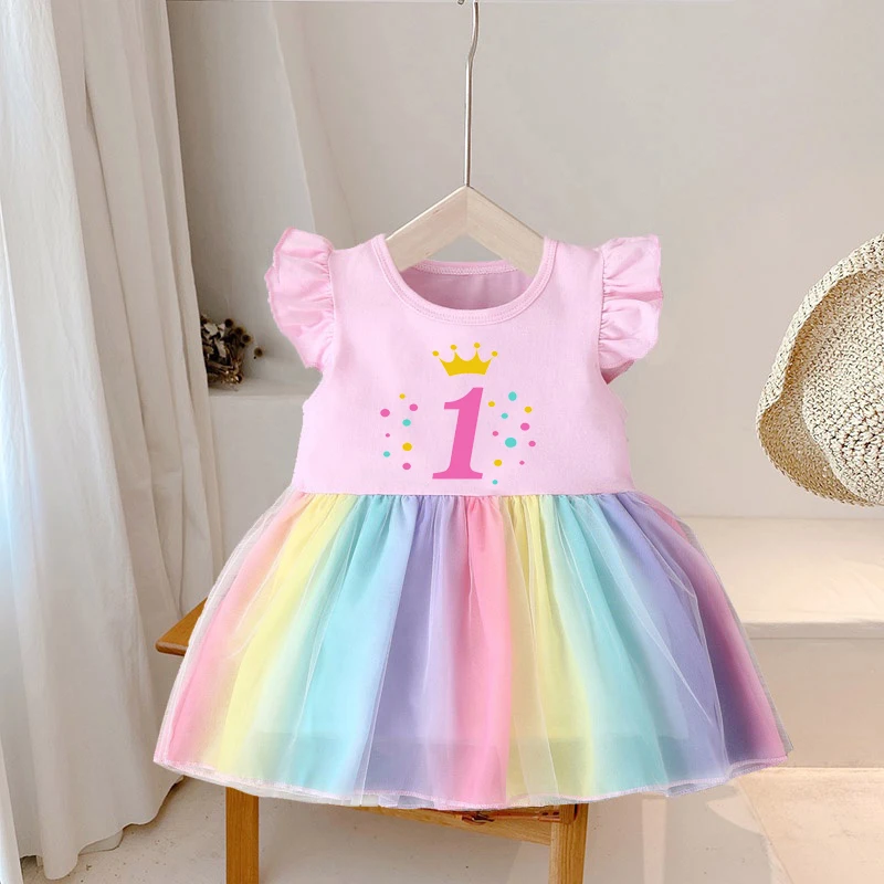 Girls Happy Birthday Number 1-4 Princess Dress New Summer Kid Girls Dresses Children Birthday Party Clothing Birthday Present